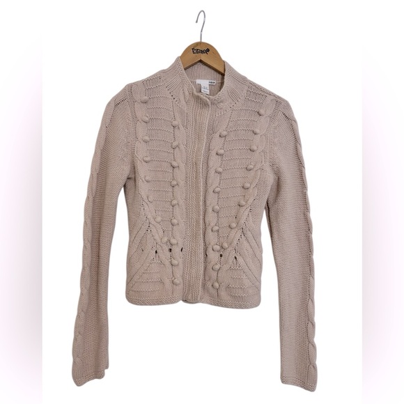 Blush Pink Cardigan - a crochet tufted dot cable knit design. Size Small H&M - Picture 2 of 8